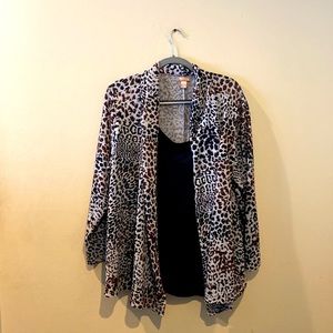 White Stag Plus Size Animal Print Cardigan w/ Built In Black Tank 2x 18w / 20w